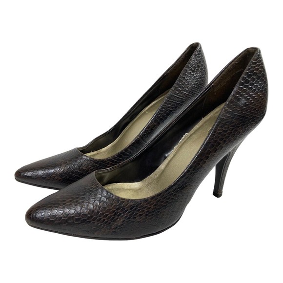 MOSSIMO Slip On Heels Pumps Women's 8M  Brown Faux Leather Snake - Picture 2 of 9